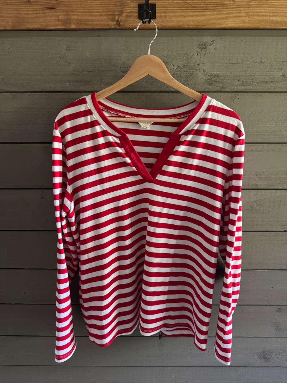 Caslon Red & White Striped V-Neck Long Sleeve Tee